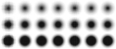 Yarı Tonlu Gradyan Çemberi, Siyah ve Beyaz Pop çizgi roman tarzında. Beyaz arkaplanda izole edilmiş vektör çizimleri