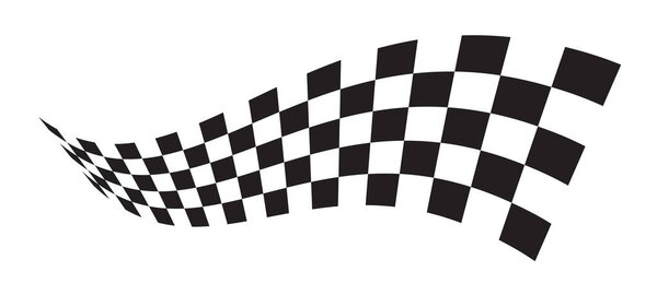 Современный векторный черно-белый клетчатый автомобильный флаг. Размахивающая лента, полная векторная конструкция