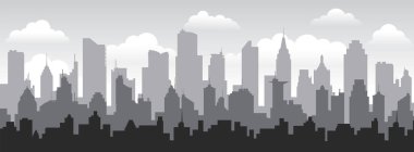 Beyaz arka planda Modern City Black Skyline. Emlak işi konsepti tasarımı