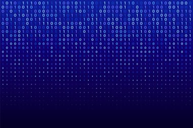 Dijital ikili veri ve Mavi Arkaplan 'daki Güvenli Veri Vektörü dokusu. Soyut Teknoloji İkili Kod Arkaplanı. İkili veri ekranın üstünden düşüyor..