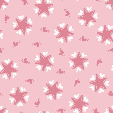 Glossy Stars Surrounded by hearts. Valentines Day Seamless Pattern With Heart and Star Motifs. Vector illustration, seamaless pattern design