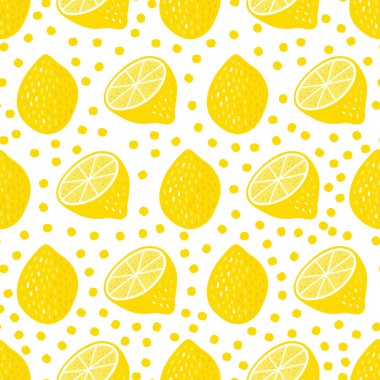 Lemon Fruit seamless pattern with dots. Half Citrus on White Background. Seamless Pattern. Vector illustration, suitable for textile design, scrap booking, digital scrap booking, DIY projects, surface
