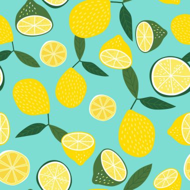 Lemon with, suitable for textile design, scrap booking, digital scrap booking, DIY projects, surface print, stationery, blog decoration, kitchen textiles, wrapping, pack paper, etc. leaves. Half