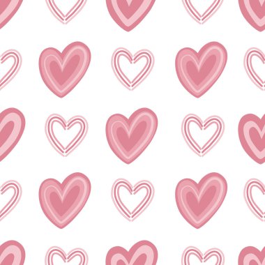 Valentines Day Doodle Pink Hearts on white Background. Vector illustration, suitable for textile design, scrap booking, digital scrap booking, DIY projects, surface print, stationery, blog decoration