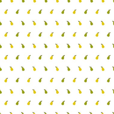 Beyaz Arkaplanda Küçük Kırmızı ve Sarı Armutlar. Kusursuz Desen Tasarımı. Vektör illüstrasyonu