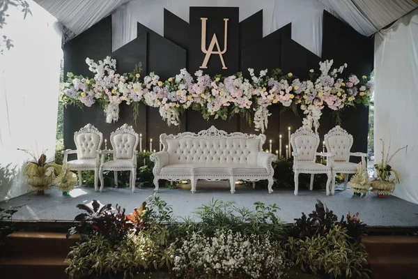 Madiun East Java Indonesien Den Juni 2021 Bröllopsdekorationer Trä Dekorerade — Stockfoto