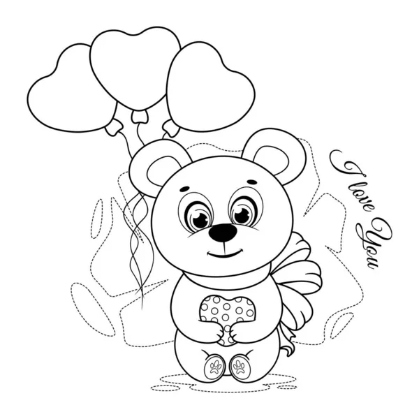 Página Para Colorir Urso Pelúcia Bonito Desenho Animado Com Coração —  Vetores de Stock