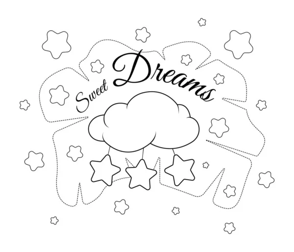 Coloring Page Sweet Dreams Cloud Stars — Stock Vector