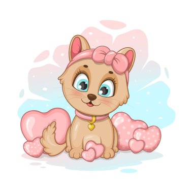 Pembe kalpli sevimli romantik bir kedi yavrusu.