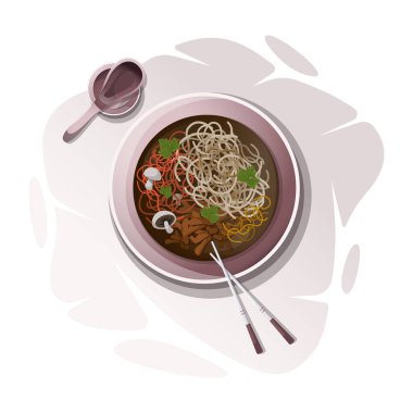 Lezzetli ve mis kokulu Çin eriştesi çorbası.