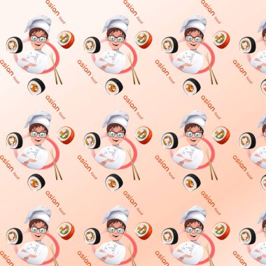 Kusursuz desen. Aşçı çocuk ve Asya suşisi.