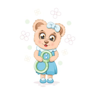 A cartoon cute bear with number 8
