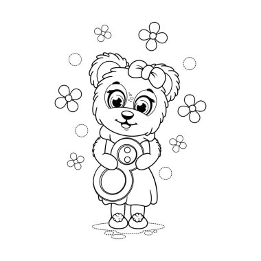 Coloring page. A cartoon cute bear with number 8