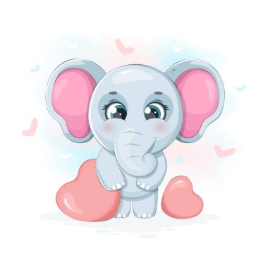 Cartoon gentle elephant with hearts