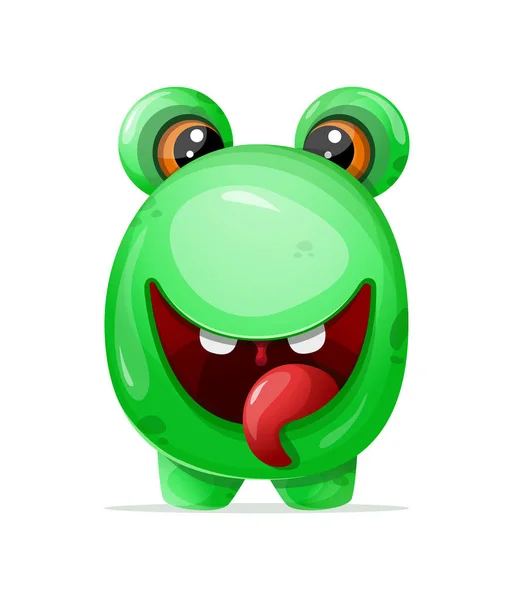 Kreslená Zelená Příšera Zuby Jazykem — Stockový vektor