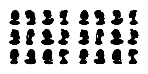 stock vector Female silhouette icon set, black color, isolated, on white background
