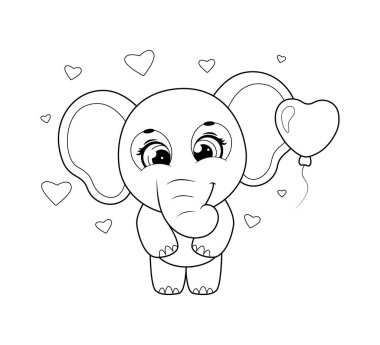 Boyama sayfası. Balonlu şirin bir at arabası fil.