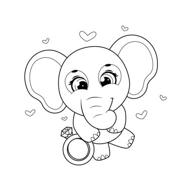 Boyama sayfası. Elmas yüzüklü narin bir fil