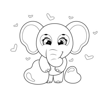Boyama sayfası. Karikatür, yumuşak kalpli fil.