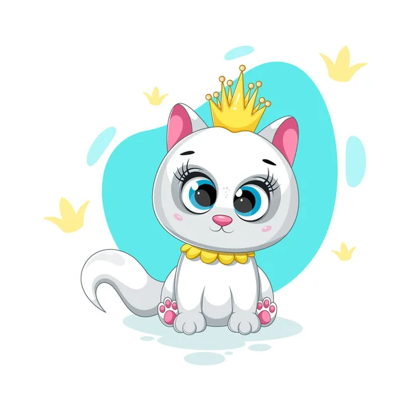 Bonito Gatinho Princesa Com Uma Bela Coroa Real — Vetor de Stock