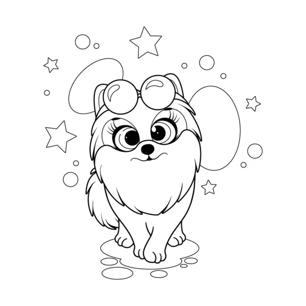 Página Para Colorir Cão Engraçado Dos Desenhos Animados Spitz Pomerano — Vetor de Stock