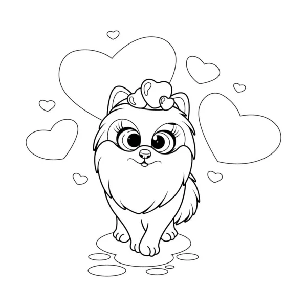 Página Para Colorir Cão Bonito Dos Desenhos Animados Spitz Pomeranian — Vetor de Stock