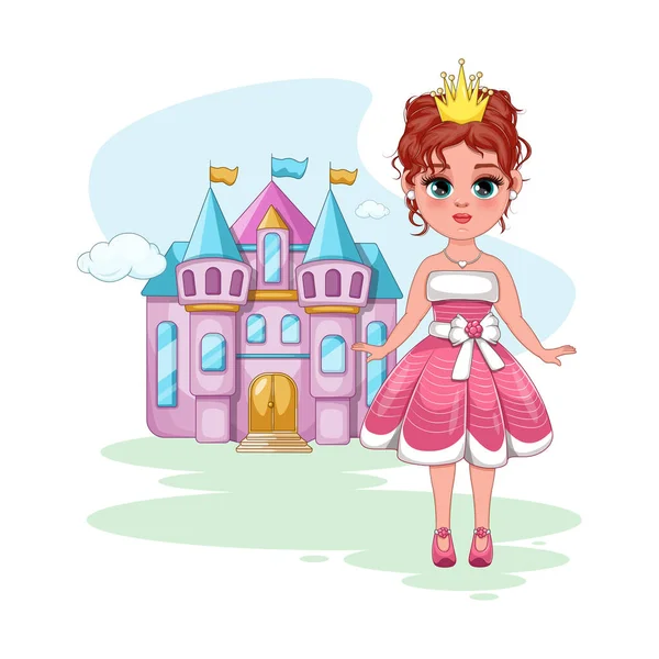 Princesa Encantadora Ilustração Vetorial Uma Menina Vestido Bonito Com Uma — Vetor de Stock