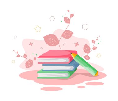 Kelimeler ve satırlar. Kitap ve Kalemin Vektör İllüstrasyonu