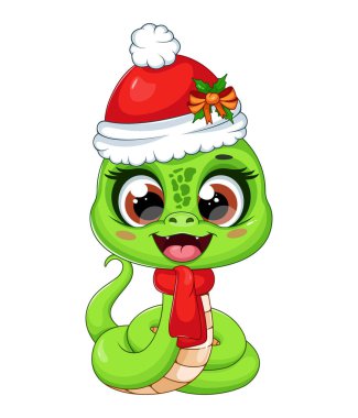 Yeni Yıl 2025 Sembolü: Noel Şapkalı Çizgi Film Yılanı
