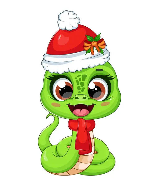 Yeni Yıl 2025 Sembolü: Noel Şapkalı Çizgi Film Yılanı