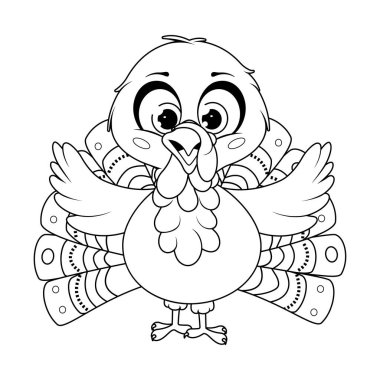 Coloring page. Turkey with Wings Raised Up clipart