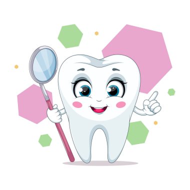 Kart. Ayna ile diş. Parlak bir gülümseme