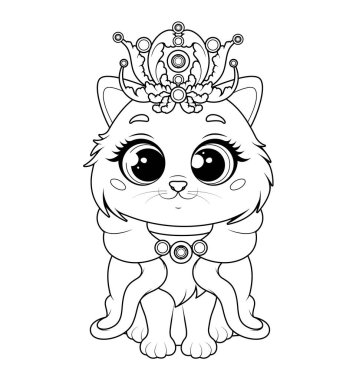 Coloring page. Charming Princess Kitty with Royal Crown and Cape clipart