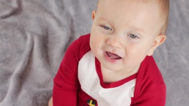 Adorable Baby Playing Christmas Lights — Stock Video
