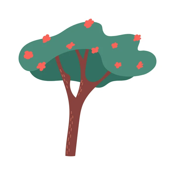 Camellia Arbre Illustration Vectorielle Plate Dessinée Main Isolé Sur Fond — Image vectorielle