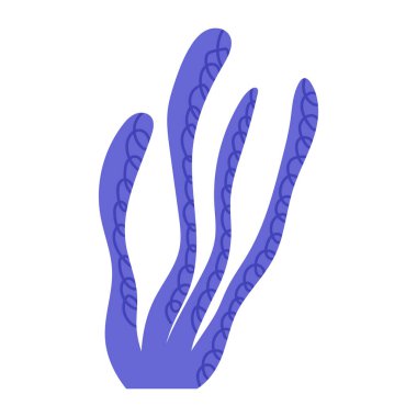 El çizimi mavi deniz yosunu ya da mercan, beyaz arkaplanda izole edilmiş çizgi film düz vektör çizimi. Mercan resifi su elementi. Su altı deniz yaşamı.