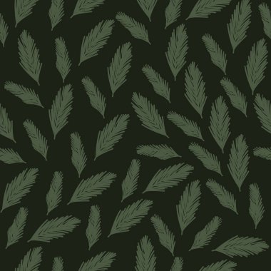 El çizimi köknar ağacı dalsız desen, düz vektör çizimi koyu yeşil arka plan. Evergreen ağaç dalı deseni. Kağıt ve tekstil dekorasyonu için harika..