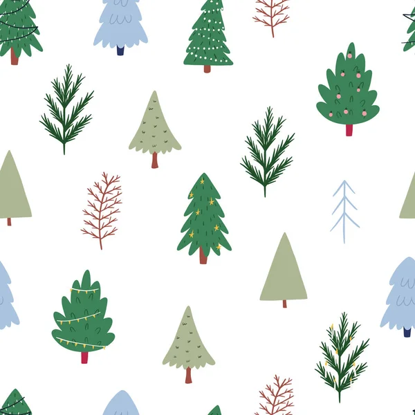 Padrão Árvore Natal Sem Costura Ilustração Vetorial Plana Fundo Branco —  Vetores de Stock