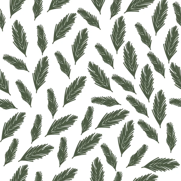 손으로 상록수 Evergreen Fir 나뭇가지 바탕에 귀여운 겨울의 패턴입니다 종이를 — 스톡 벡터