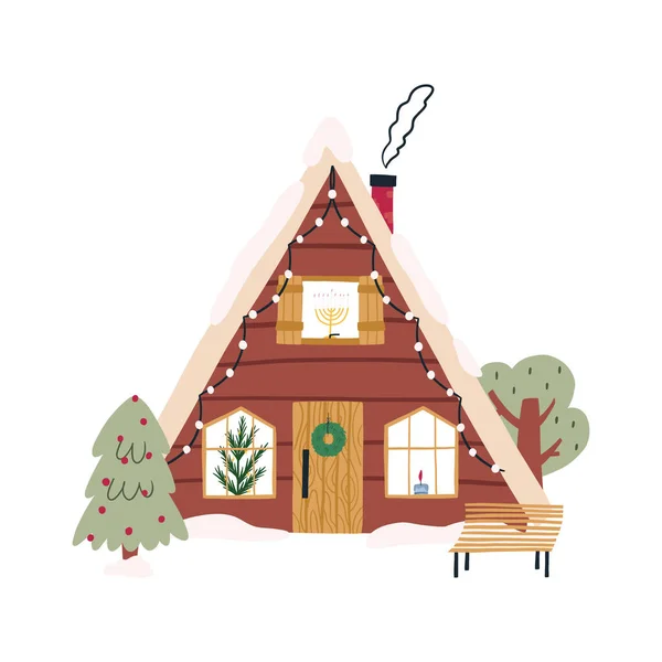 Cute Frame Building Christmas Holiday Decor Ilustracja Wektor Płaski Kreskówka — Wektor stockowy