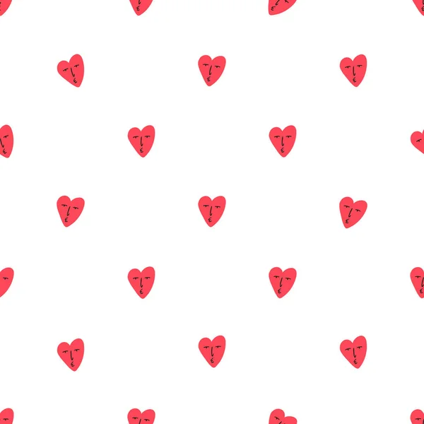 Niedliches Kleines Herz Mit Gesicht Valentinstag Nahtloses Muster Flache Vektorillustration — Stockvektor