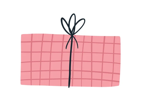 Aranyos Rózsaszín Ajándék Doboz Kézzel Rajzolt Lapos Vektor Illusztráció Elszigetelt — Stock Vector