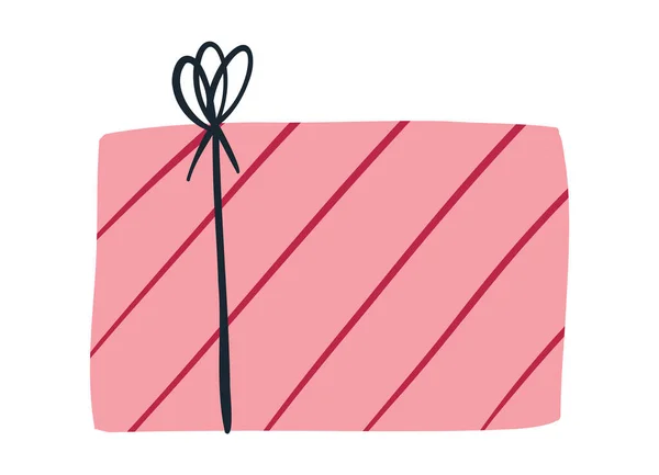 Jolie Boîte Cadeau Dessinée Main Avec Papier Emballage Rose Arc — Image vectorielle