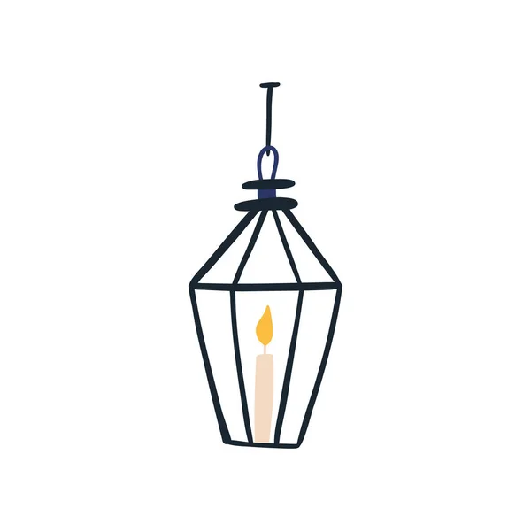 Lanterna Velha Com Vela Pendurada Teto Parede Desenho Animado Ilustração — Vetor de Stock