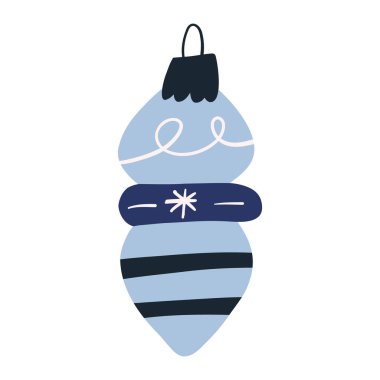 Güzel el çizimi Noel ağacı süsü, beyaz arka planda izole edilmiş çizgi film düz vektör çizimi. Retro tarzı Noel mücevheri. Kış tatili dekorasyonu.