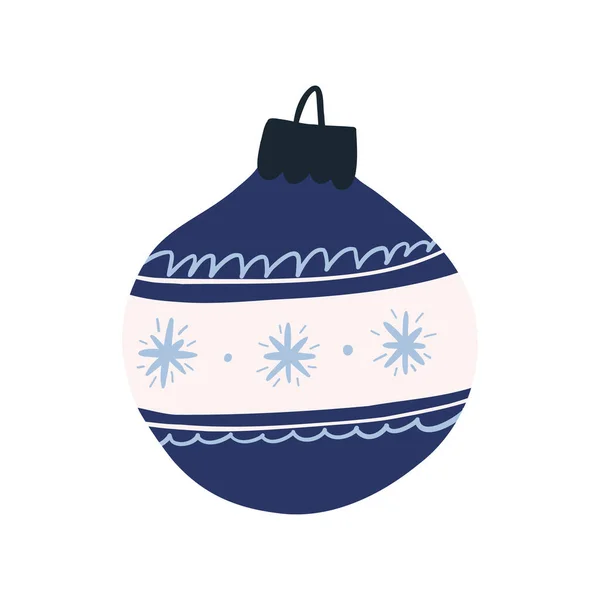 Retro Vánoční Ozdoba Modré Barvě Sněhové Vločky Kreslený Plochý Vektor — Stockový vektor