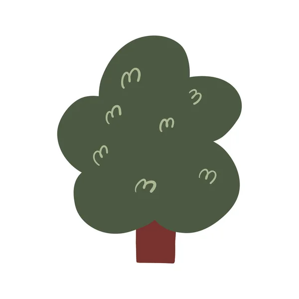 Χέρι Ζωγραφισμένο Δέντρο Χαριτωμένο Αφελές Στυλ Κινούμενα Σχέδια Επίπεδη Διανυσματική — Διανυσματικό Αρχείο