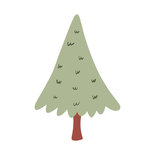 手描きの火の木 白い背景で隔離された漫画の平らなベクターのイラスト かわいい 子供っぽい森の要素 クリスマスツリー図面 — ストックベクタ