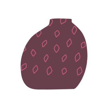 Düz şekilli sevimli çiçek vazosu, beyaz arkaplanda izole vektör illüstrasyonu. Ev dekorasyonu elemanı. Elle çizilmiş saksı.