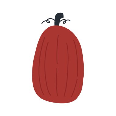 Çizgi film tarzı şirin kırmızı balkabağı, beyaz arkaplanda izole edilmiş vektör çizimi. Elle çizilmiş sonbahar sebzeleri, Şükran Günü ve hasat kavramları..